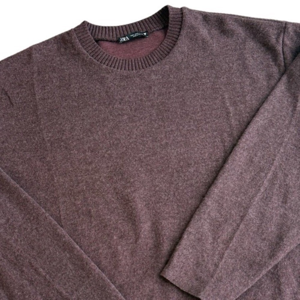 ZARA Womens Knit Sweater Burgundy Pullover Basic Classic‎ Crewneck Sz Large